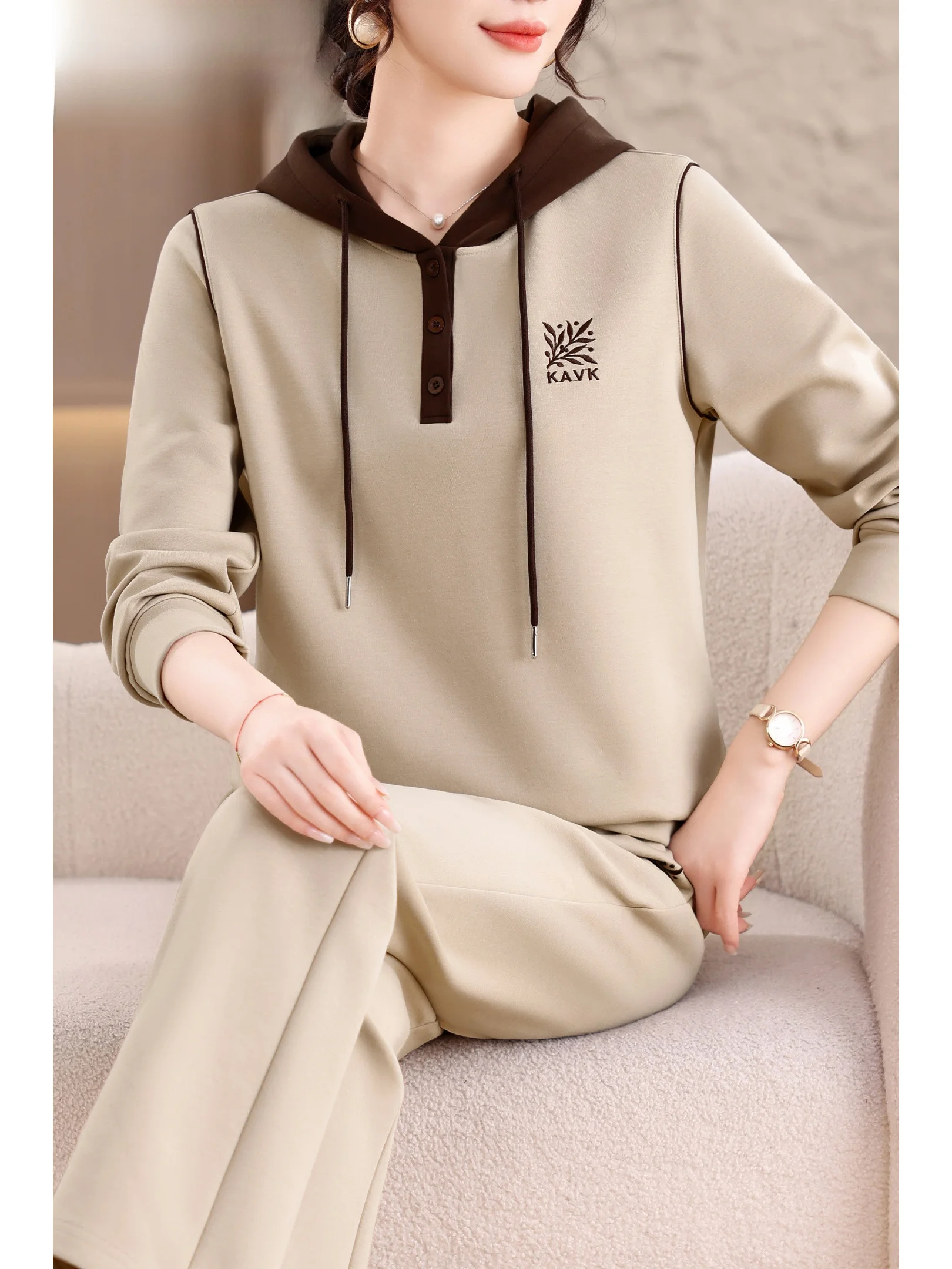 

Casual Long Sve Sportswear Set for Women Spring Autumn Large Size Top Breathable Warm Polyester Cotton Blend Hoodie