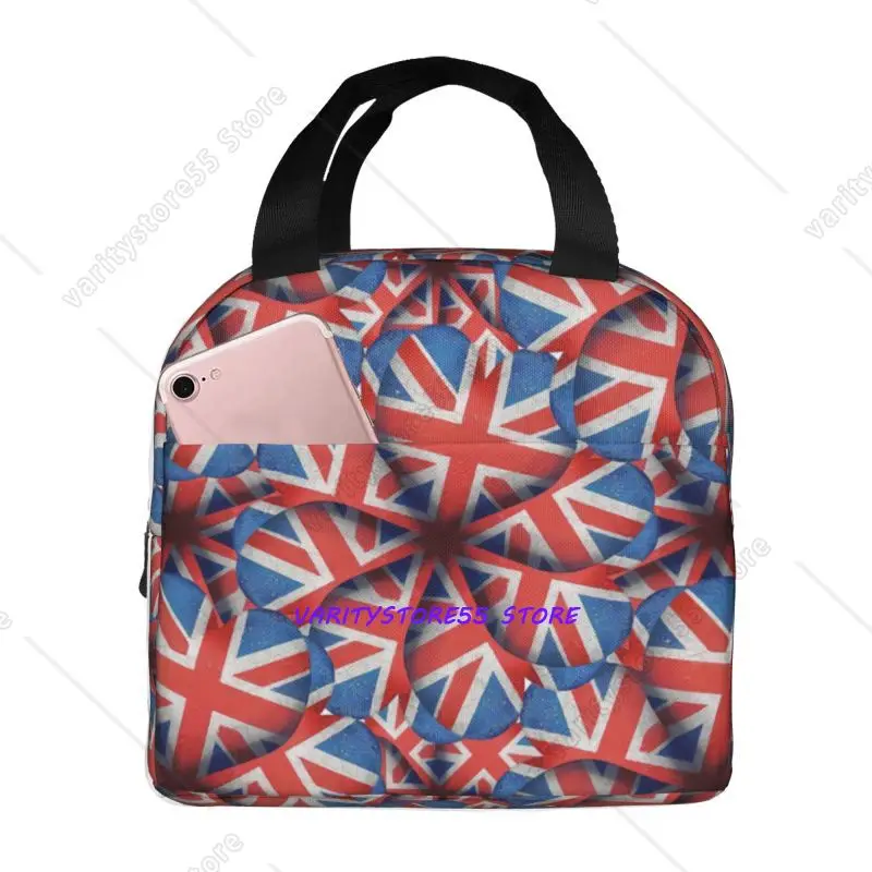 Custom British Union Jack Flag Insulated Lunch Bag for Camping Thermal Cooler Bento Box Women Children Food Container Tote Bags
