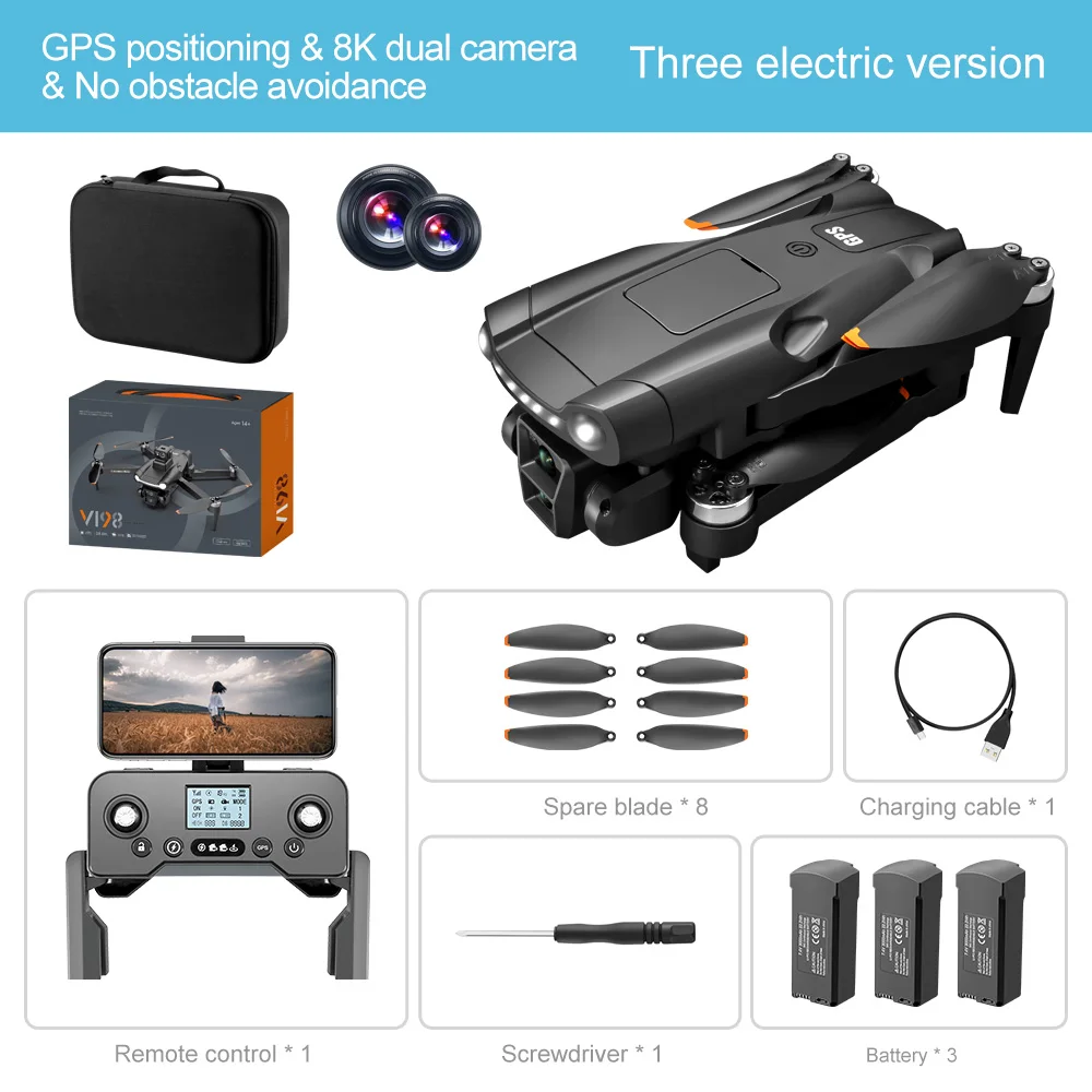 V198 GPS Professional Drone 3000M 360° Obstacle Avoidance 4K DualHD Camera Dron 5G Brushless Motor Foldable Quadcopter Boy Toy