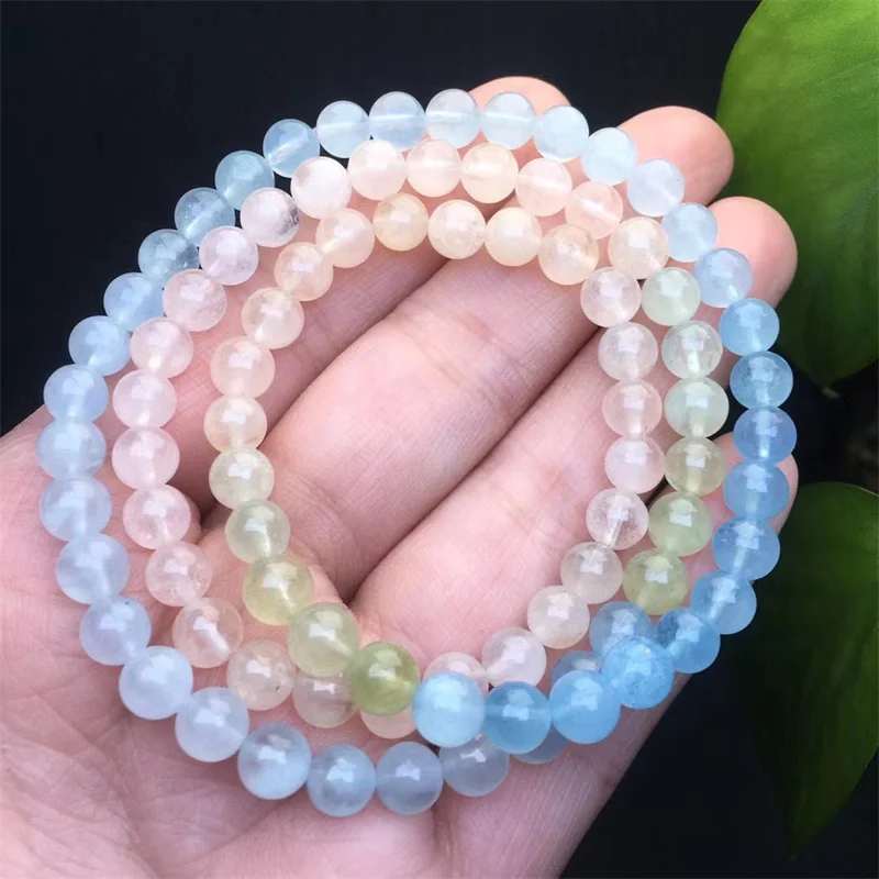 6MM Natural Morganite Triple Circle Bracelet Healing Fashion Reiki Crystal Fengshui Jewelry Birthday Gift 1pcs