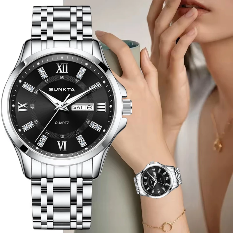 SUNKTA Casual Sport Watch Ladies Elegant Fashion Women's Bracelet Watch Waterproof Luminous Diamond Quartz Wristwatch For Women