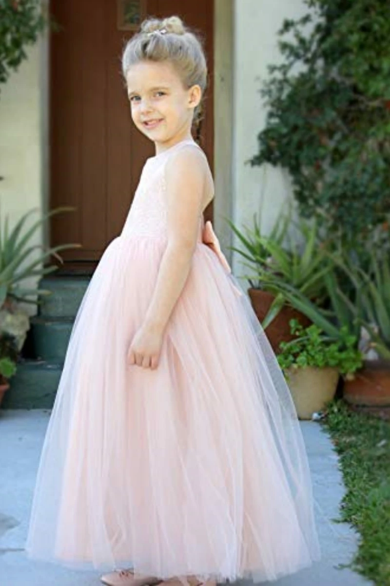 

Pink Flower Girl Dresses Puffy Crossed Straps A-line Sequin Top With Big Bow Sleeveless For Wedding Birthday Party Banquet Gowns