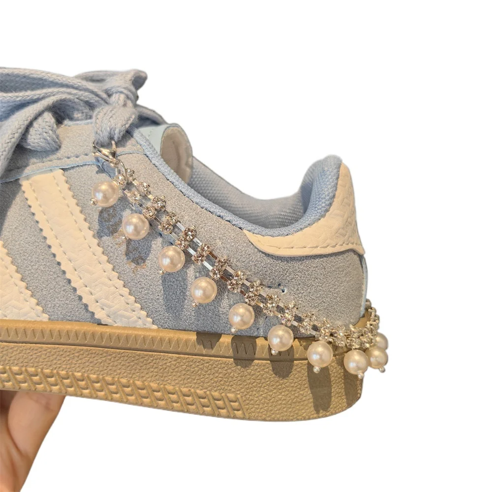 جديد Xiaoxiangfeng الباليه اللؤلؤ الماس كعب سلسلة قسط الأحذية سلسلة القوس ستار بلينغ الديكور