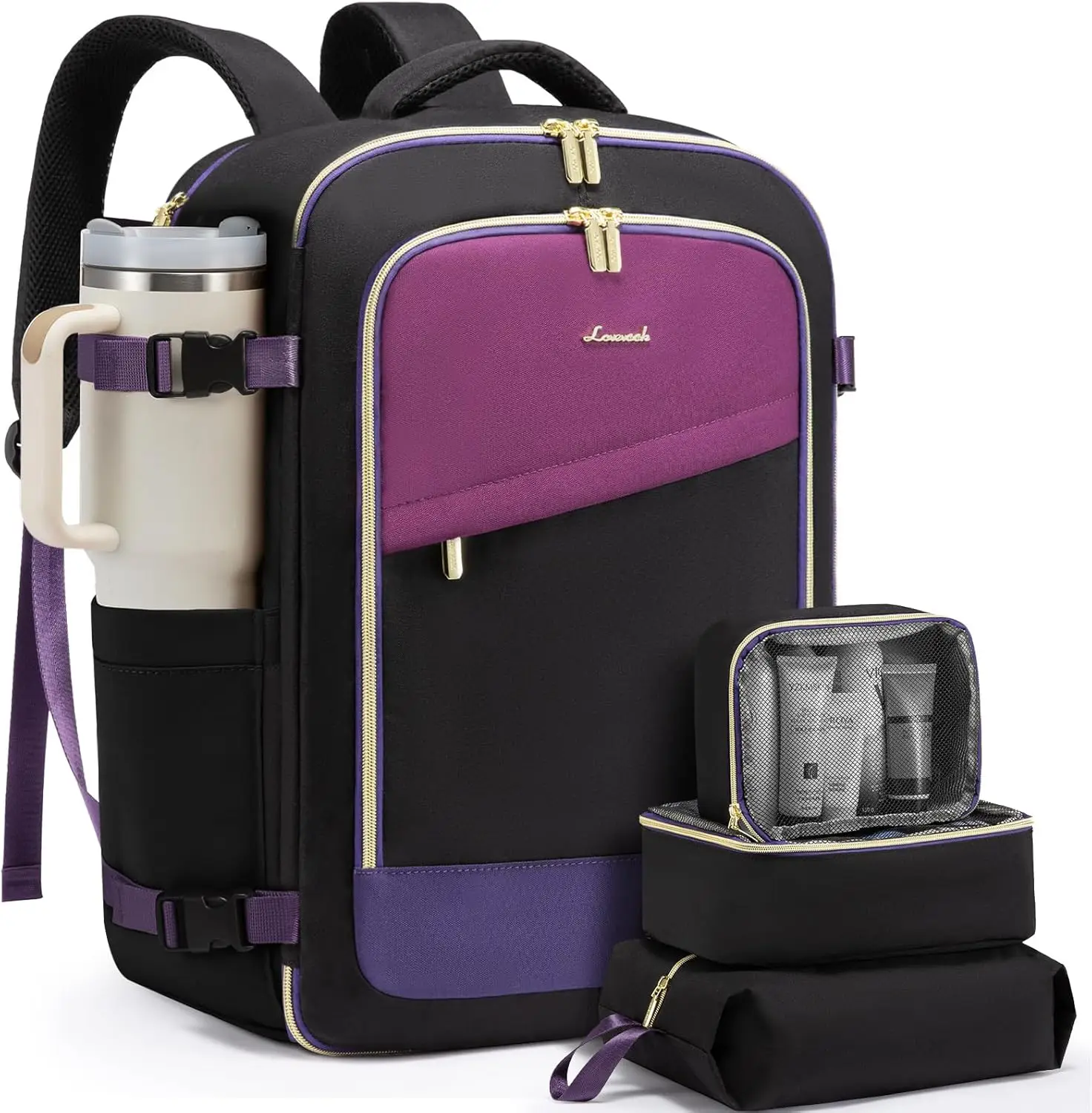 

40L Waterproof Travel Backpack for Women, TSA Approved Carry-On with Laptop Compartment and Packing Cubes