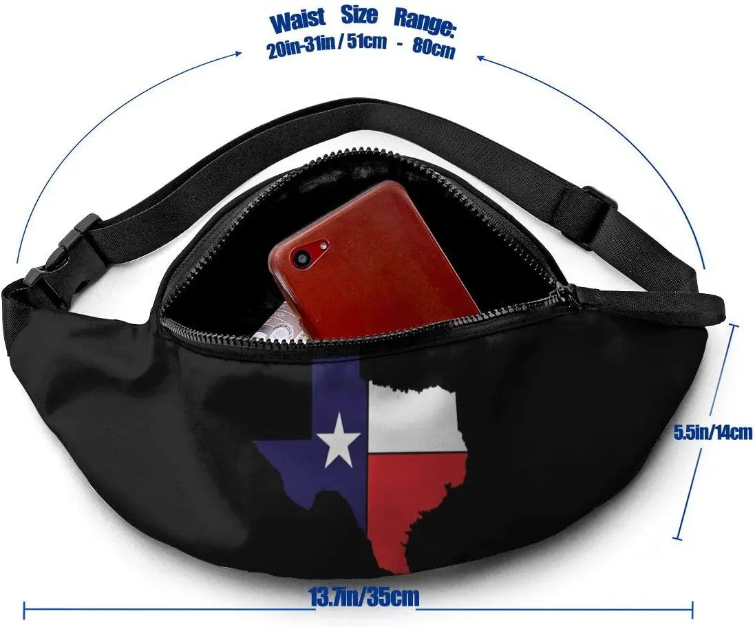 Fanny Pack Texas Flag Waist Bag with Headphone Hole Belt Bag Adjustable Sling Pocket Hip Bum Bag for Travelling Hiking Cycling