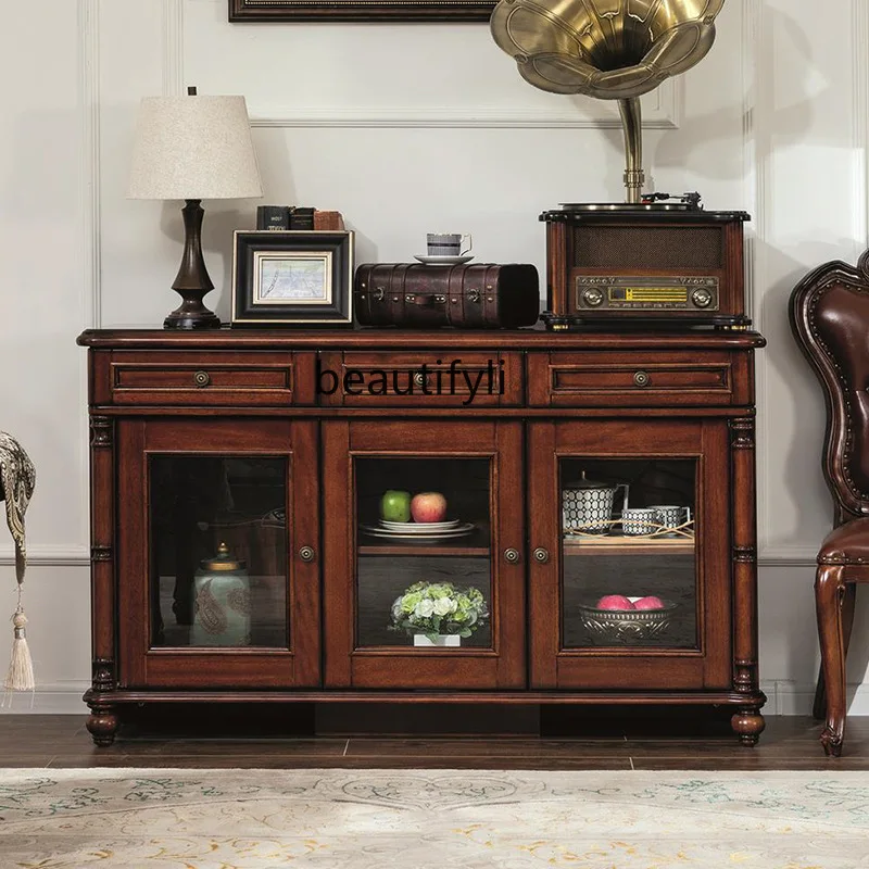 

All solid wood American side cabinet mahogany dining room tea living room storage locker