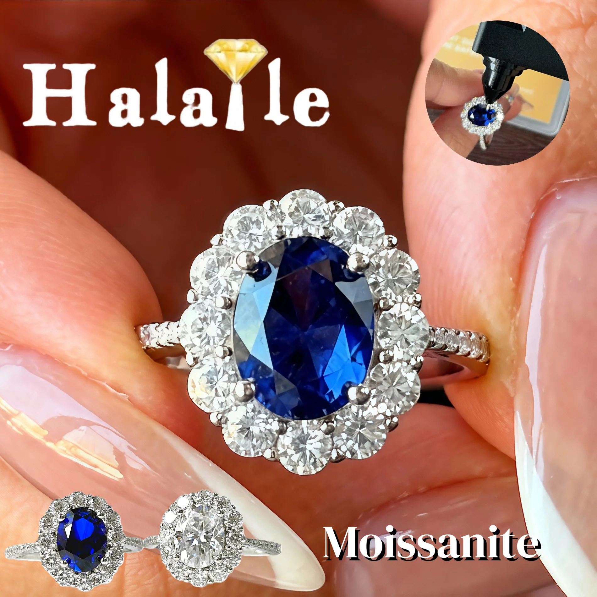 

Halaile Flower Sapphire Moissanite/Zircon Diamond Ring 2.988ct S925 Sterling Silver For Women Sparkling Party Fine Jewelry