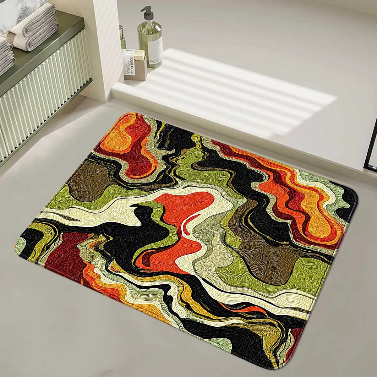 1 oil painting style colorful flowing curve pattern foot pad, entrance personalized artistic atmosphere, long carpet