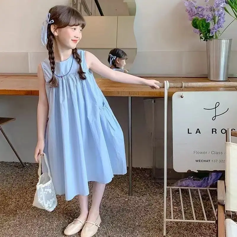 UNITIM Summer 3-12Yrs Girls Sundress Toddler Babys Girls Big Pocket Vest Dress Muslin Sleeveless Children Girls Dresses Hot Sale
