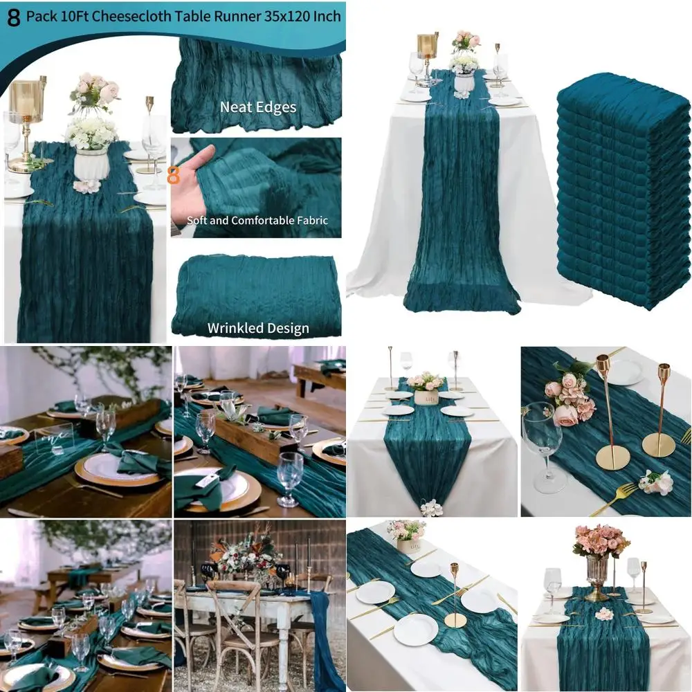 

10ft Dark Teal Cheesecloth Table Runner for Romantic Events, Boho Style, Perfect for Weddings, Parties, Showers, and Holidays