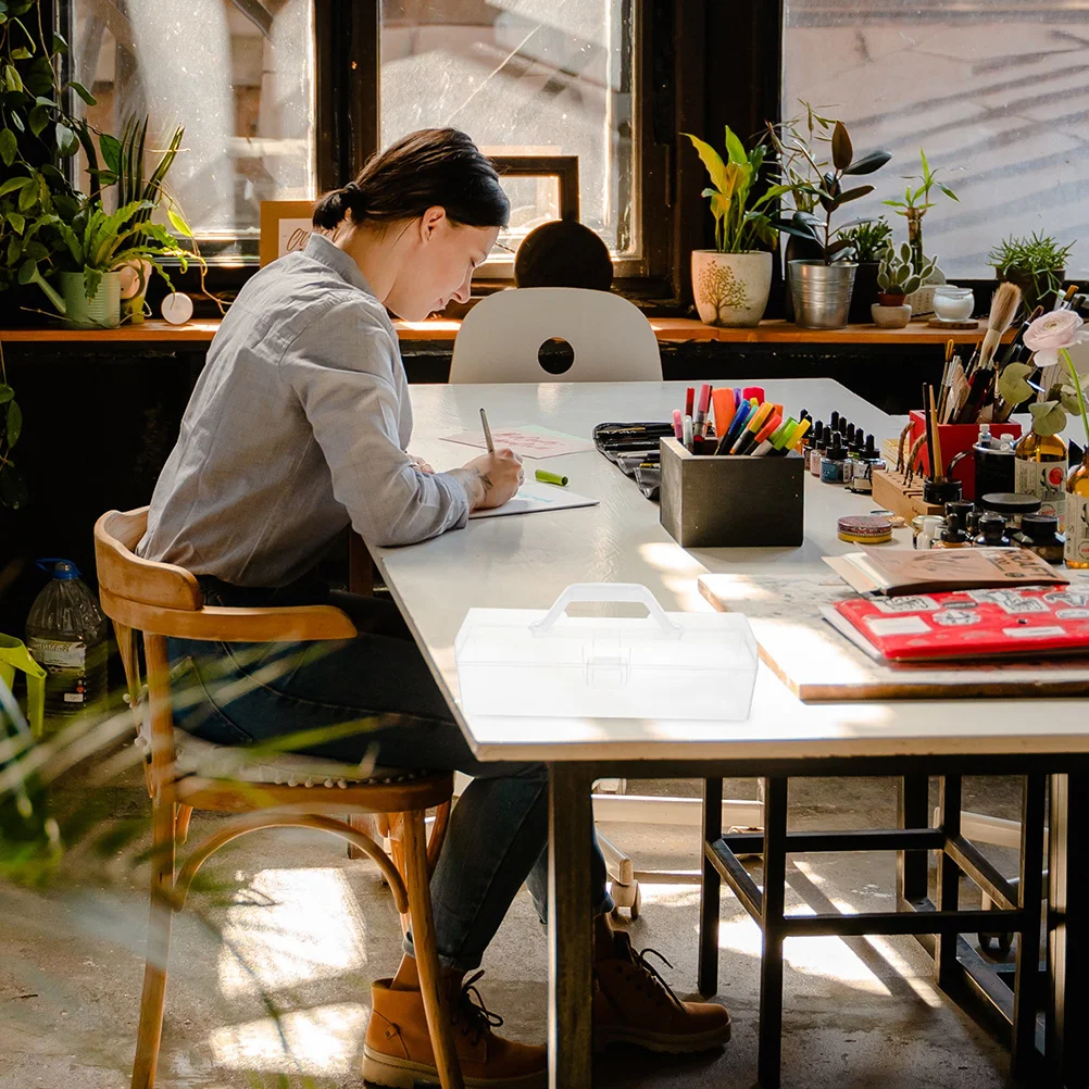 2 قطعة قلم رصاص شفاف محمول سعة كبيرة صندوق تخزين للفن الحرفية لوازم منظم الفصول الدراسية صندوق أدوات مكتبية شفافة #5