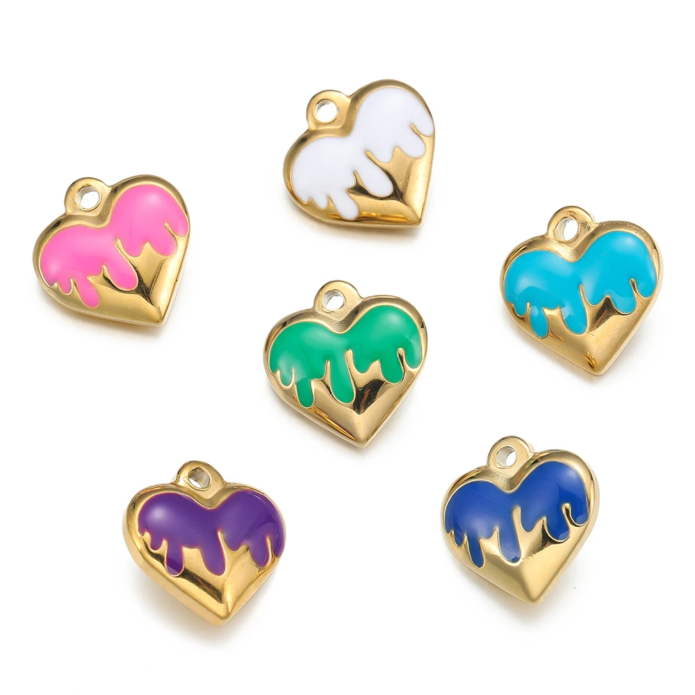 

5pcs/Pack Stainless Steel Multicolor Love Heart Gold Pendants For Handmade DIY Bracelet Bangle Pendant Jewelry Accessories