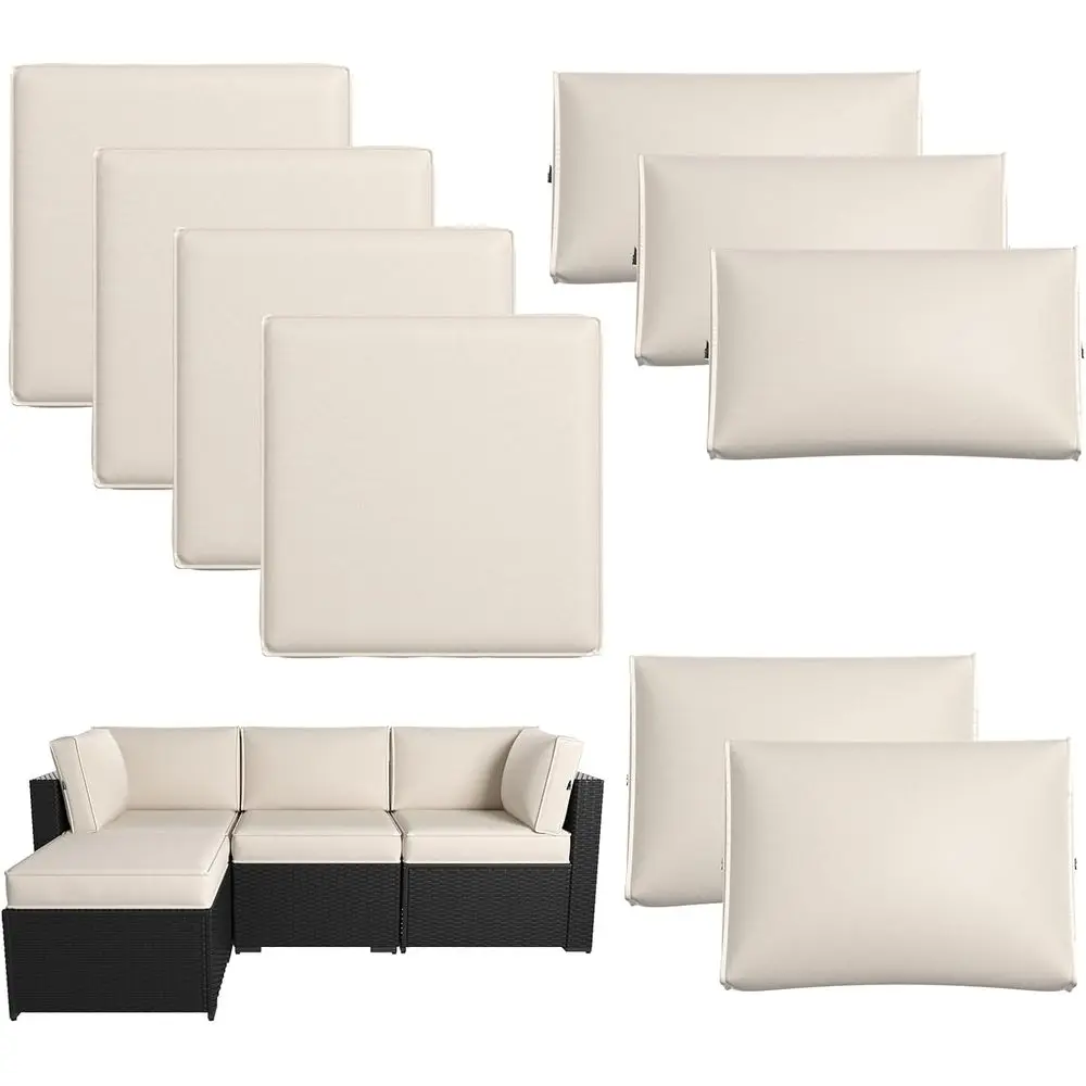 

9-Piece Outdoor Sofa Set with Thick, Water-Resistant Beige Cushions