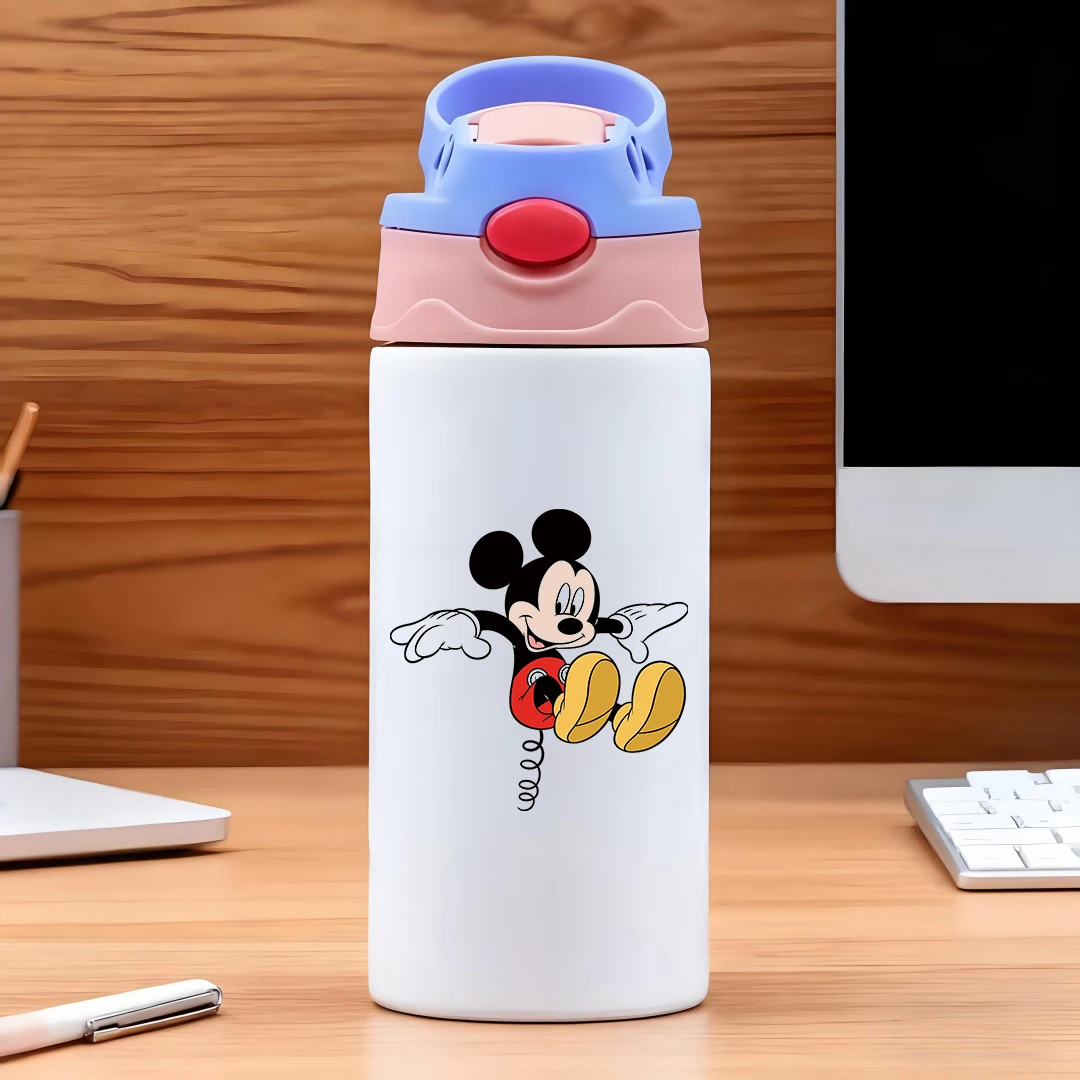 

Disney cartoon character vacuum cup with round face big eyes red clothes white gloves yellow boots and big ears 304 st