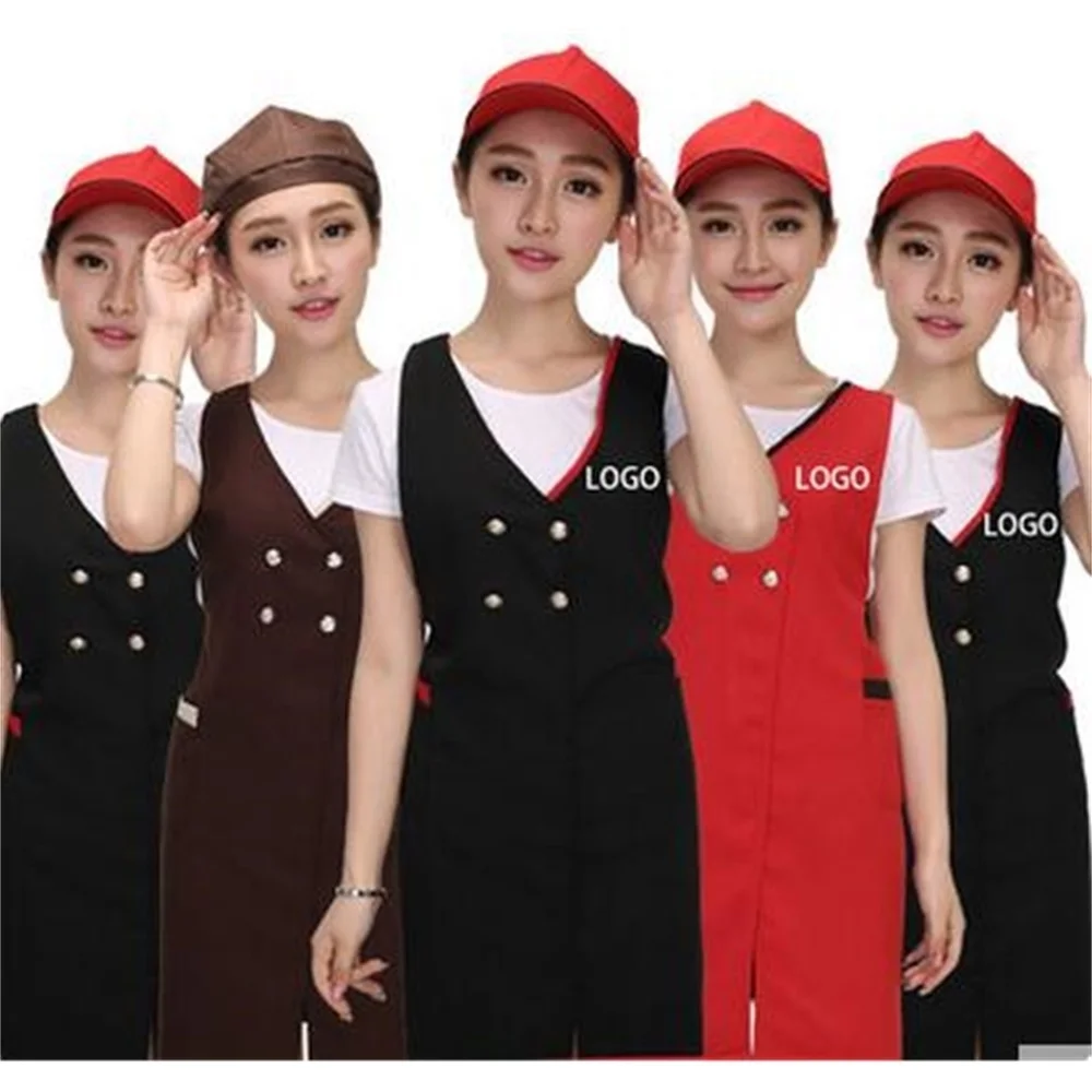 Apron Beauty Nail And Child Shop Black Double-breasted Overalls Apron Korean Fashion Beautician V-neck Apron Custom Logo