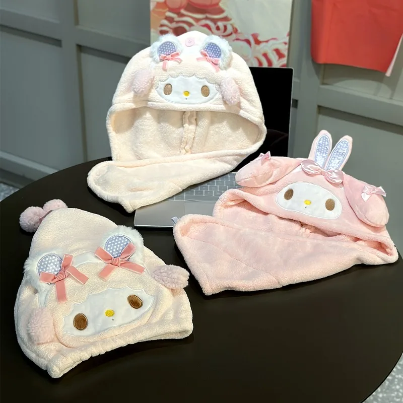 قبعة منشفة شعر ماي ميلودي ذات علامة تجارية مشتركة لطيفة على شكل خروف وردي اللون سريعة الجفاف وماصة للماء، عمامة من الصوف المرجاني على شكل قلب بناتي #1