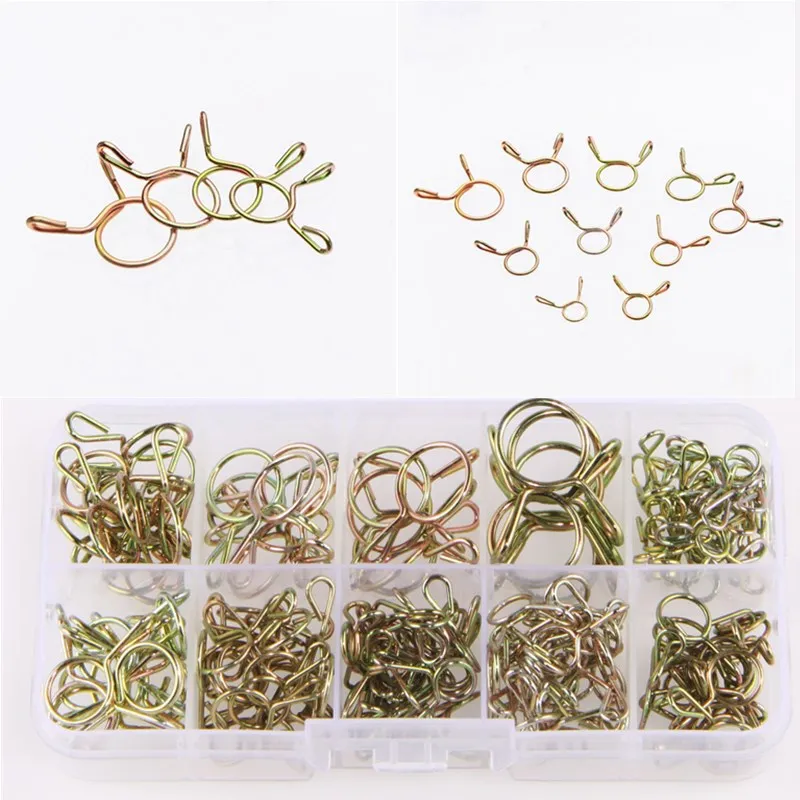 126Pcs 5/6/7/8/9/10/11/12/13/14Mm איכות גבוהה אבץ מצופה אביב קליפים הילוך צינור דלק קו קלאמפ עבור סירות עם תיבת אחסון