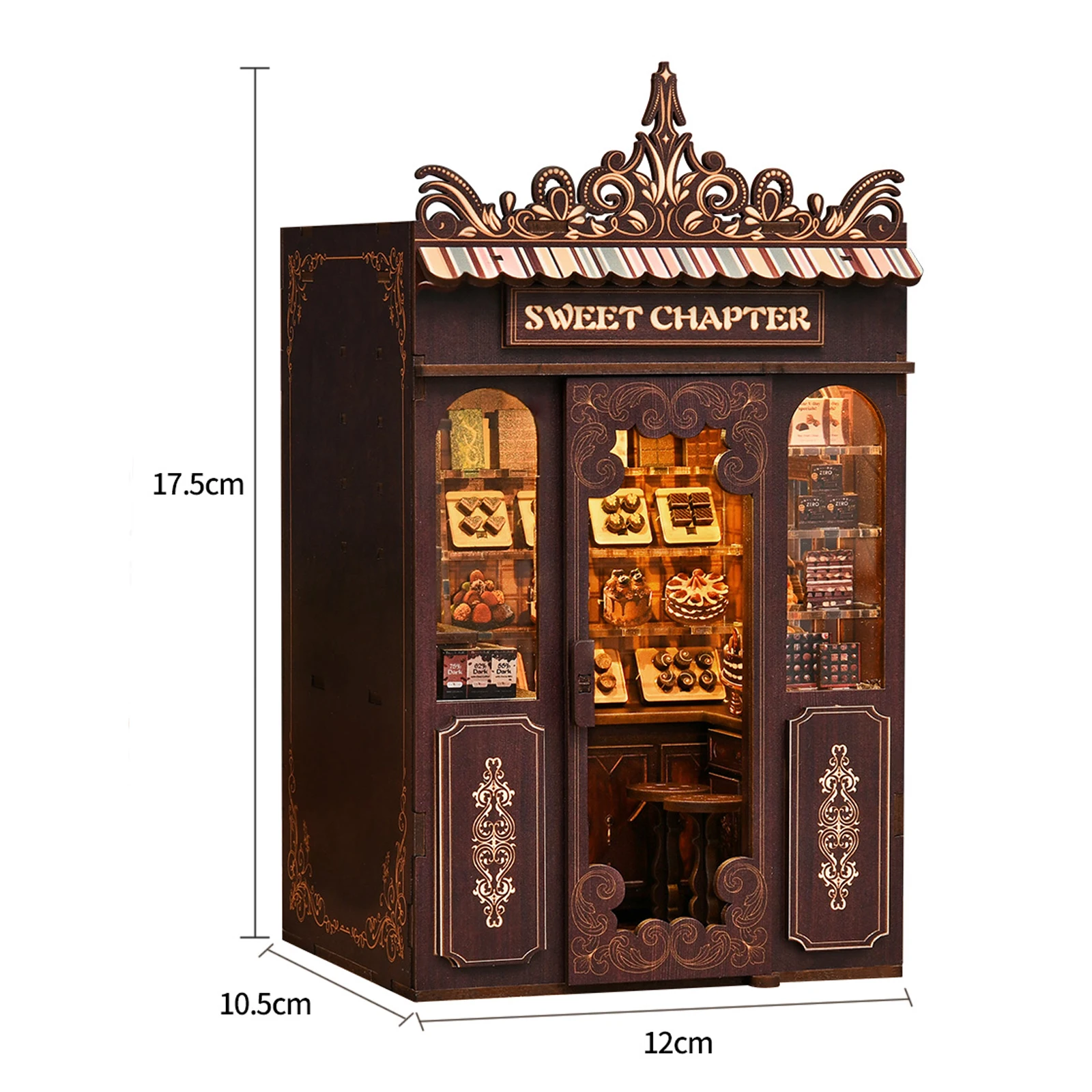 Diy livro nook kits de modelo em miniatura de madeira doce capítulo sobremesa loja estante 3d puzzle estante para amigos presentes aniversário
