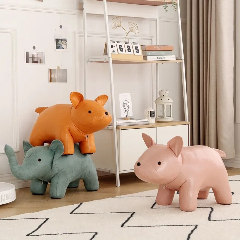 Elephant Shape Stool Living Room Animal Bench Dog Shape Stools Solid Wood Creative Shoe Changing Stools Furniture Bench Ottomans