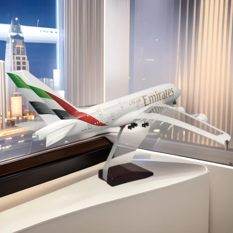 

47CM Emirates Airlines A380 Model Diecast Resin Airplane With Light &Wheels Home Decoration Collection for Aviation Enthusias