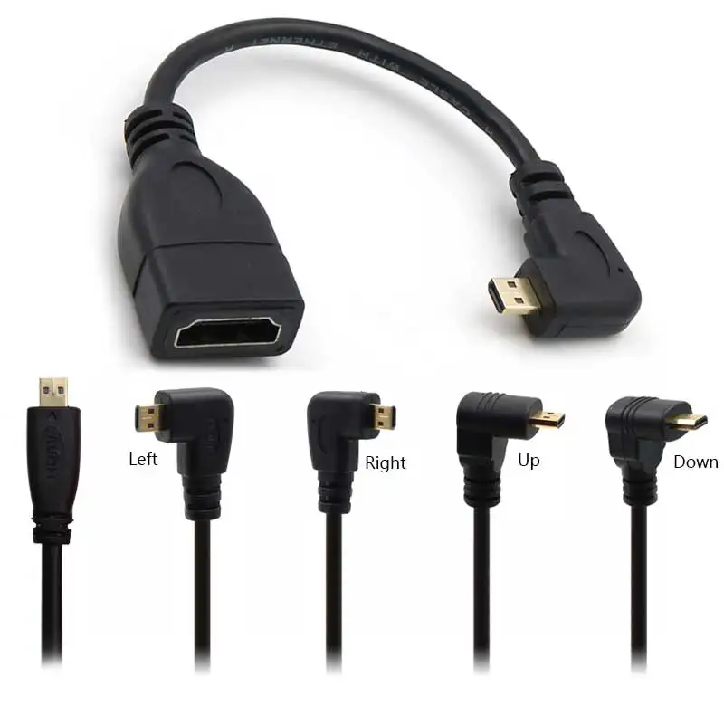 W górę w prawo w lewo kątowe złącze Micro HD męskie do HD Adapter żeński 15cm dla kabla HDTV typu D HDMI