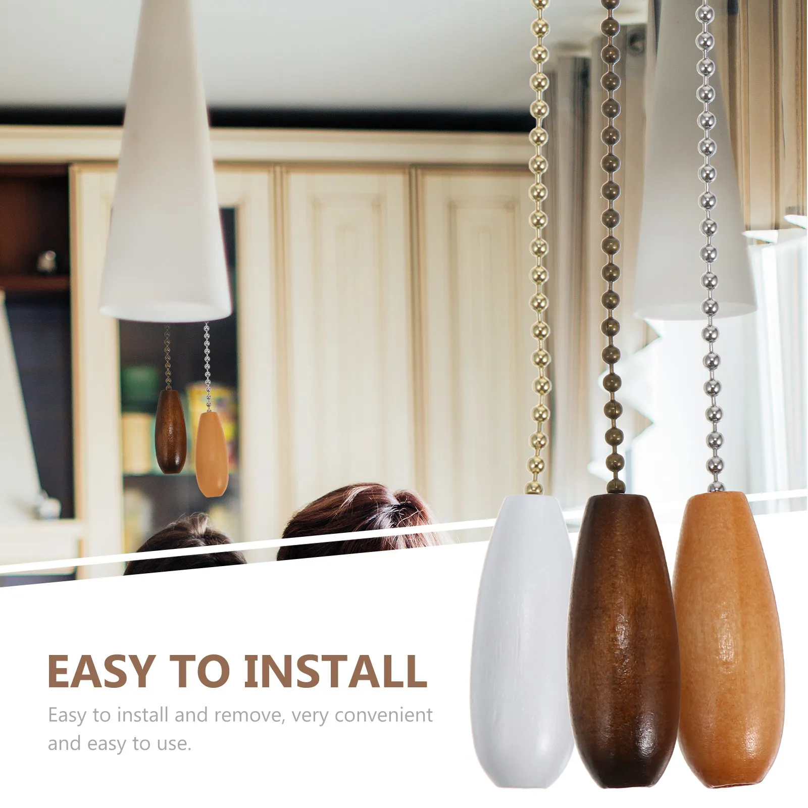 3Pcs Wooden Pendant Lamp Pull Chain Stylish Ceiling Fan Pull Cord Light Pendant Chain Easy Install Convenient Use