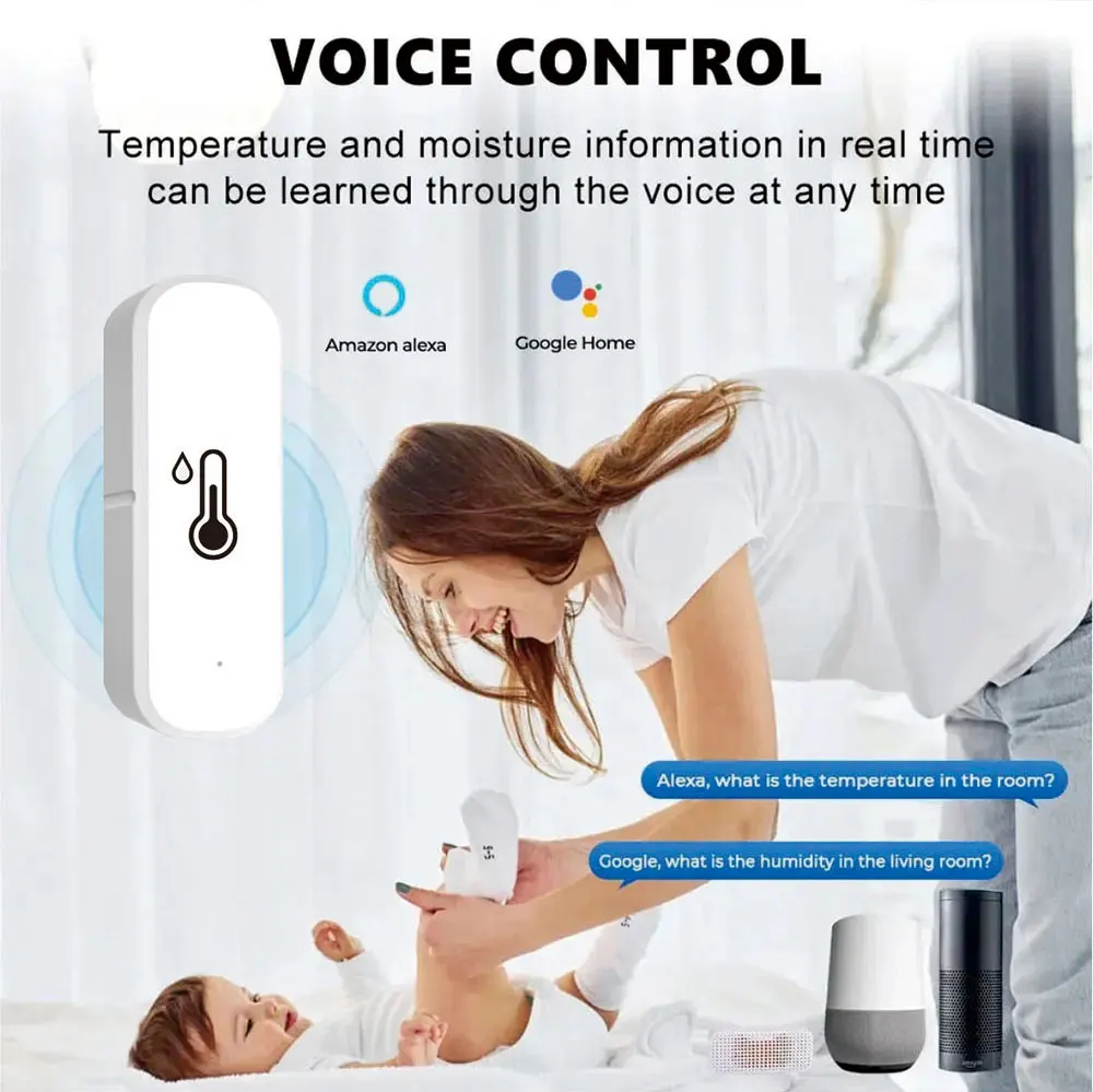 WiFi Smart Temperature And Humidity Sensor Battery Powered APP Monitoring Smart Home Security Work With Alexa Google Home