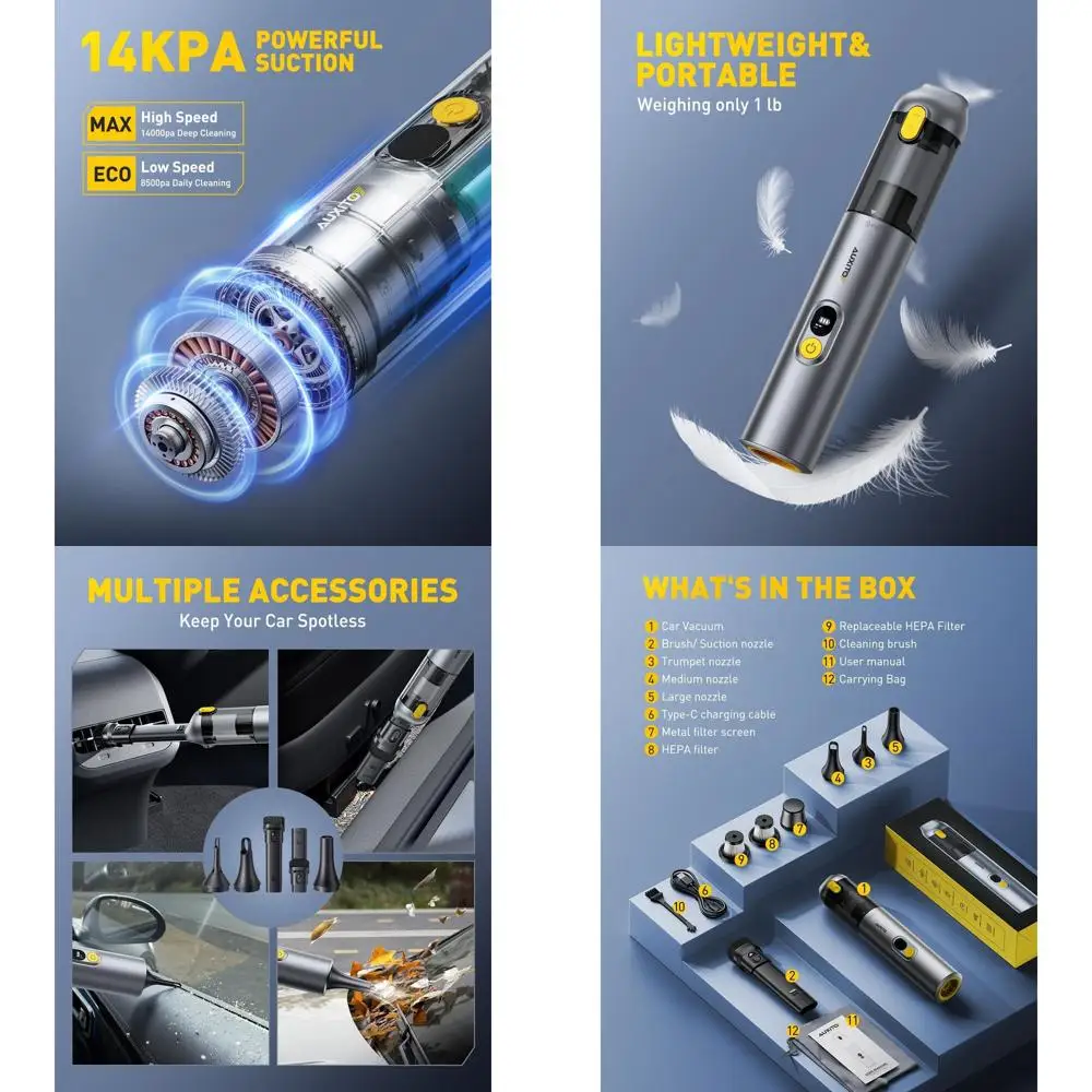 

Portable 14000Pa Handheld Vacuum Cleaner with Blow & Suction, Ideal for Cars, Home, Pets, and Office Use
