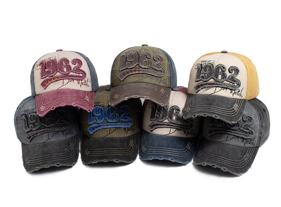 Mode Vintage gewaschene Baumwolle Baseball Cap Männer Digit 1962, Stickerei Snapback Frühling Herbst Frauen Hut Visier Hip Hop Caps – Detail 1