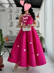 Fortunate Evening Elegant Vintage Sweet Red Beads Flowers A-Line One Shoulder Formal Occasion Prom Dress Evening Party Gowns