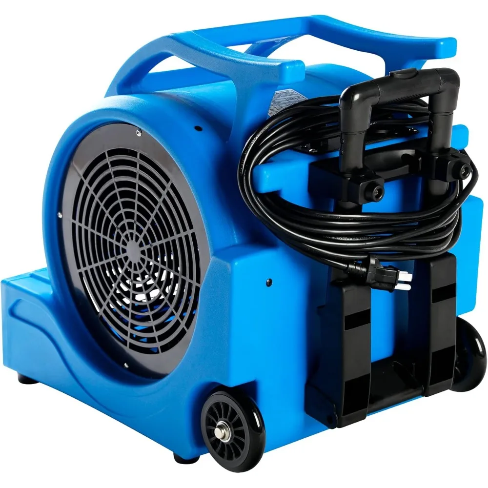 3단 속도 1마력 4000 플러스 CFM 몬스터 에어 무버 바닥 카펫 건조기 핸들 휠킷 포함 (블루)