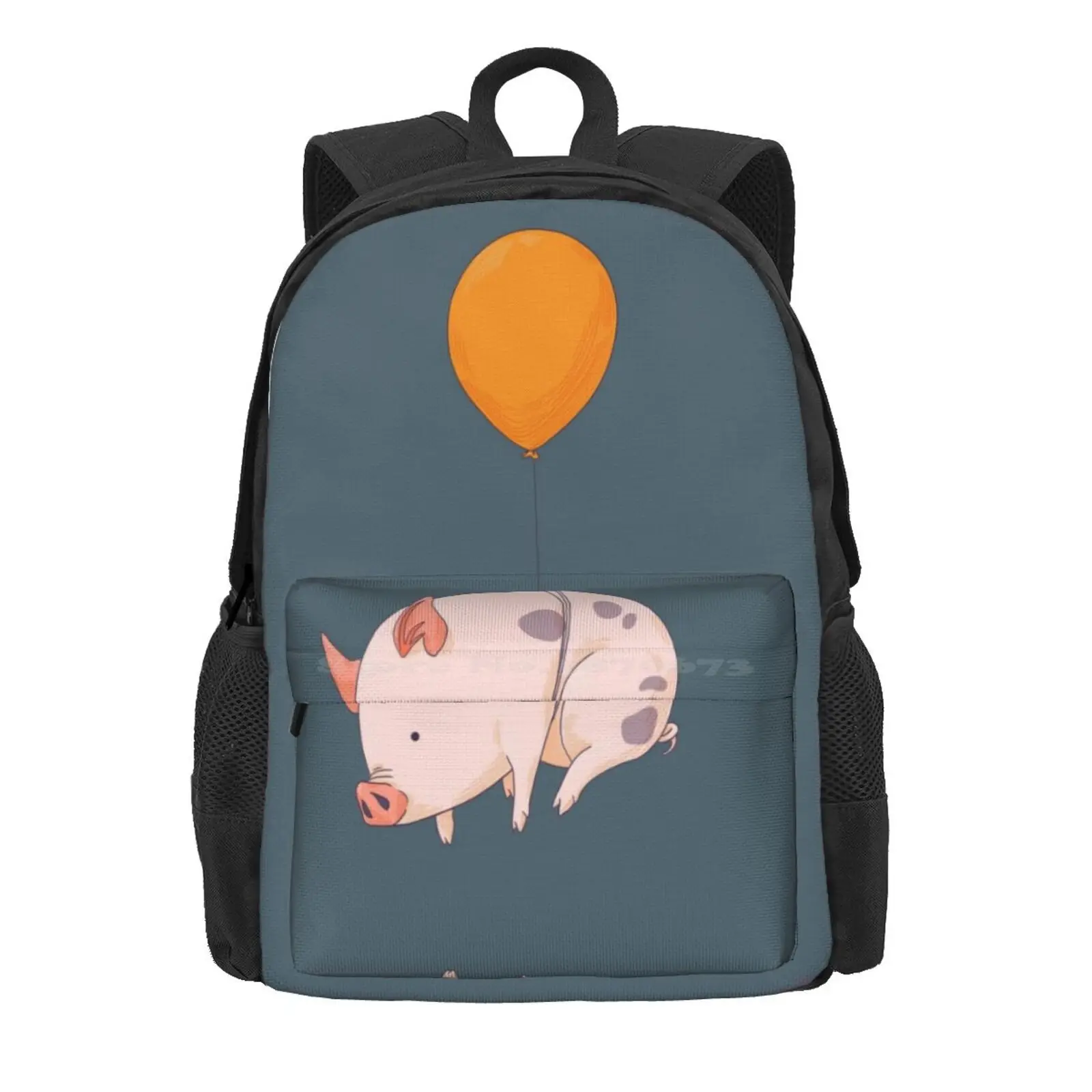 When Pigs Fly Hot Sale Schoolbag Backpack Fashion Bags Miniaturepig Balloon Pigs Animal Pets Digitalart Orange Pink Flying