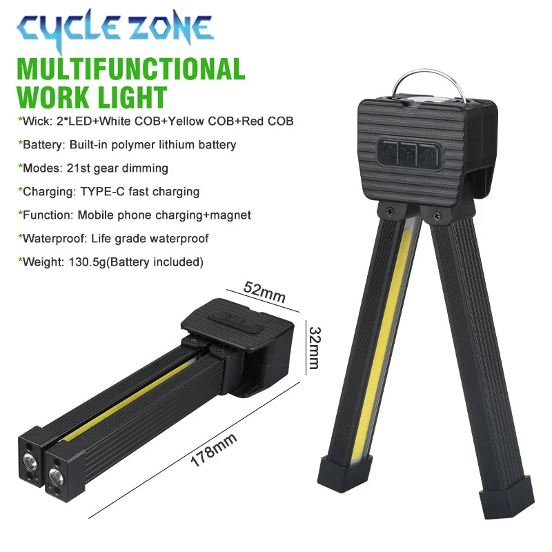 مصباح LED محمول قابل للطي متعدد الوظائف مغناطيس قوي COB ضوء العمل TYPE-C ضوء الطوارئ القابل لإعادة الشحن لإصلاح السيارات #4