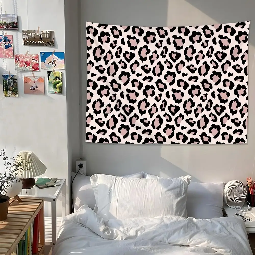 Leopard Print Decorative Tapestry Custom Living Bedroom Party Dormitory Interior Wall Bohemian Decoration Attached Clip