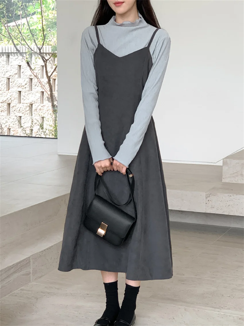 

Alien Kitty Chic Slip New Daily Long Dress Women 2024 Spring High Street Office Lady Elegant All Match Minimalist Solid Slim