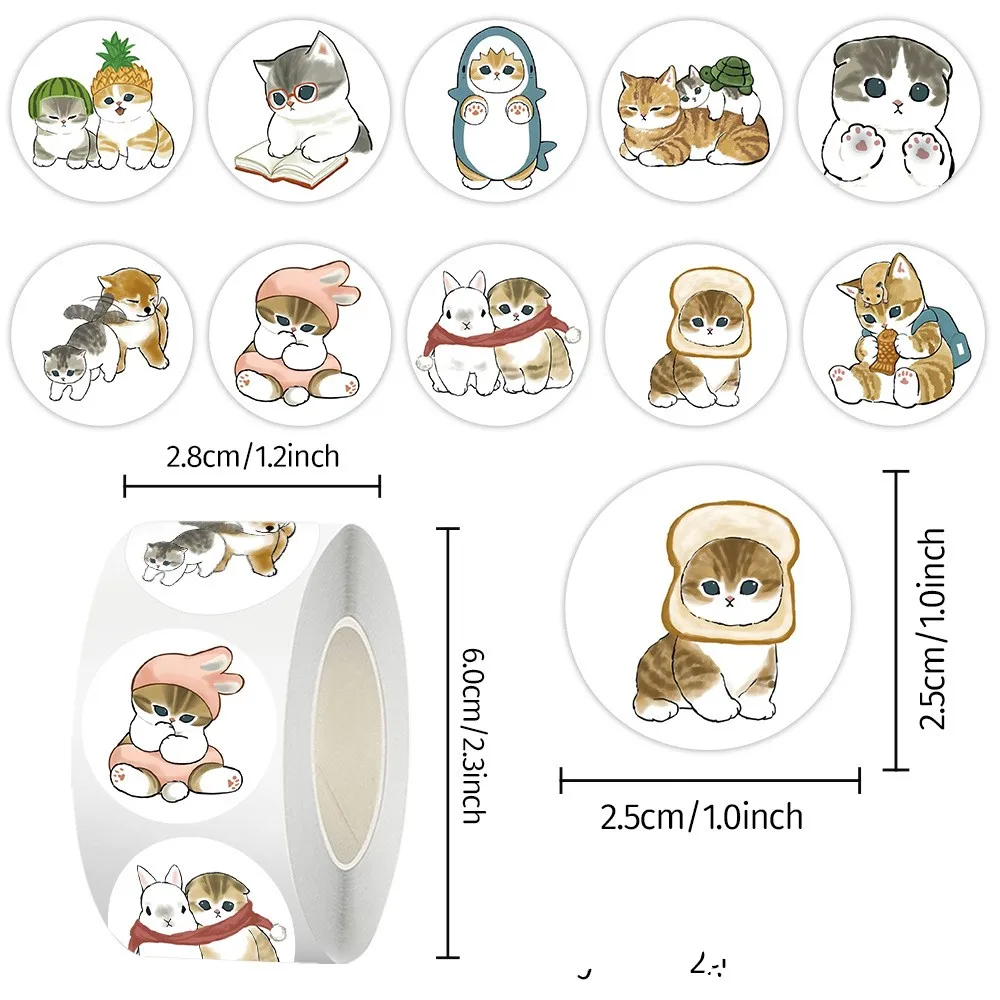 50-500 stks Cartoon Leuke Kat Dieren Stickers Kids Decoratie Beloning DIY Stickers Plakboek Skateboard Afdichting Label Briefpapier
