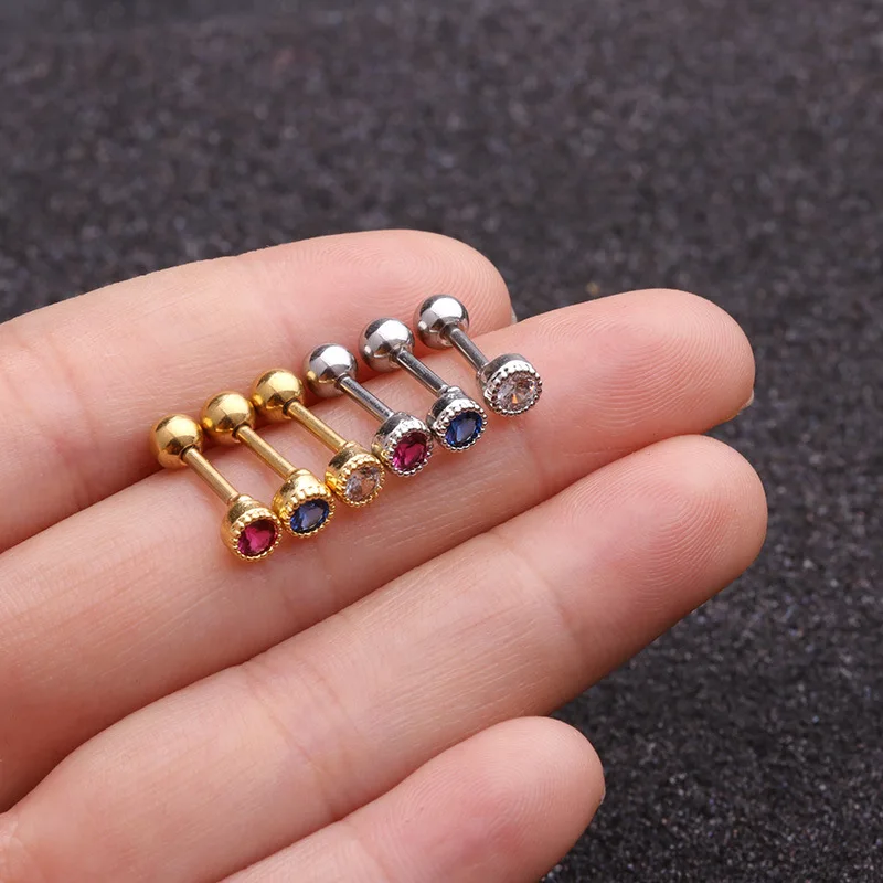 

10PCS Tragus Piercing Stainless Steel Screw Stud Earring Flat Helix Lobe Rook Cartilage Blue Green Zircon Earrings Body Jewelry