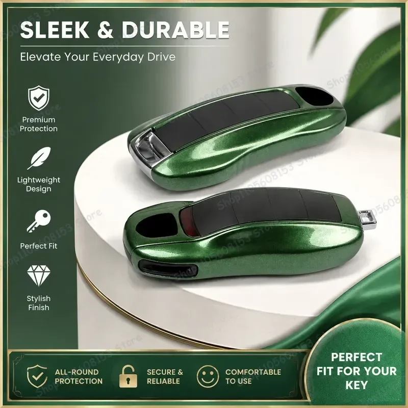 For Porsche Cayenne Macan 911 718 Taycan Key Case Mamba Green Car Key Cover Protective Organizer Accessory