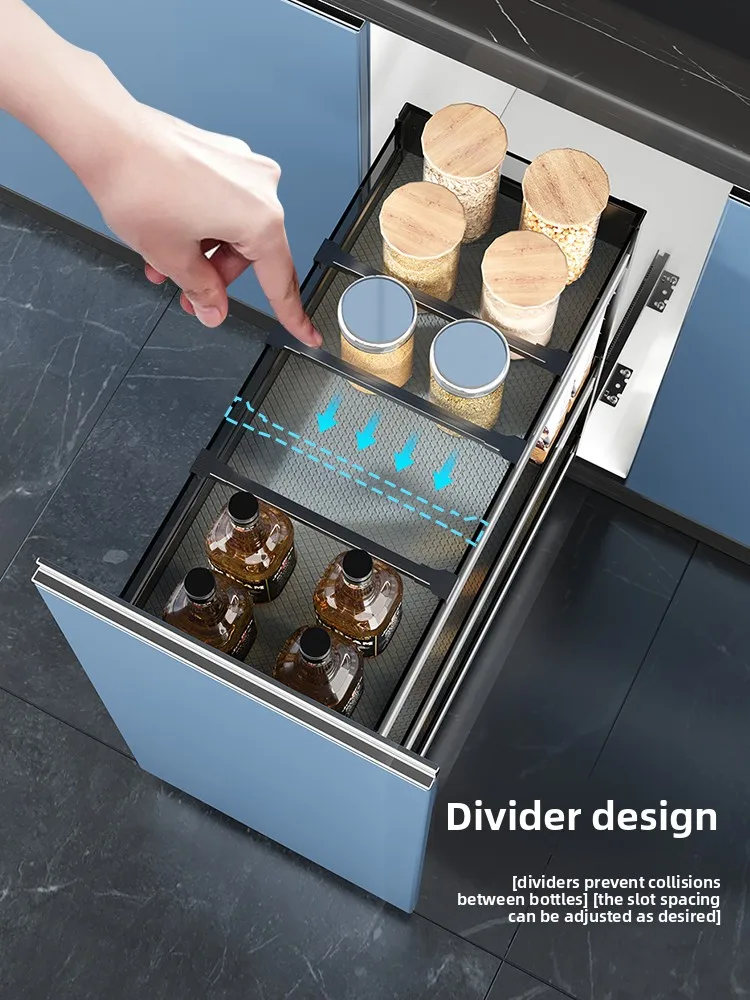 

Easy Installation Kitchen Cabinet Tempered Glass Seasoning Basket Seasoning Drawer Rack Pull Seasoning Basket