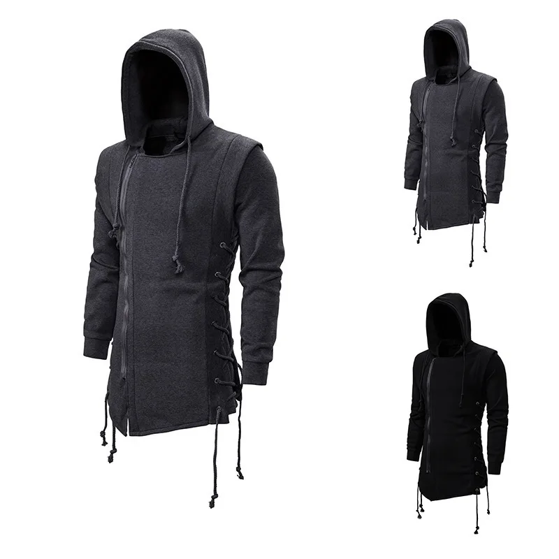 

Trendy Men's Hoodie Dark Style Loose Outerwear Fleece Lined No Brand Chinese Made Spring Season Unisex Open Cardigan