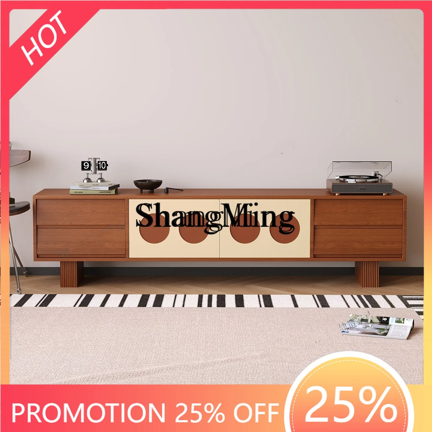 

FG good-looking Vintage Style Solid Wood TV Cabinet and Coffee Table Set with Integrated Storage for Living Room TV Stand