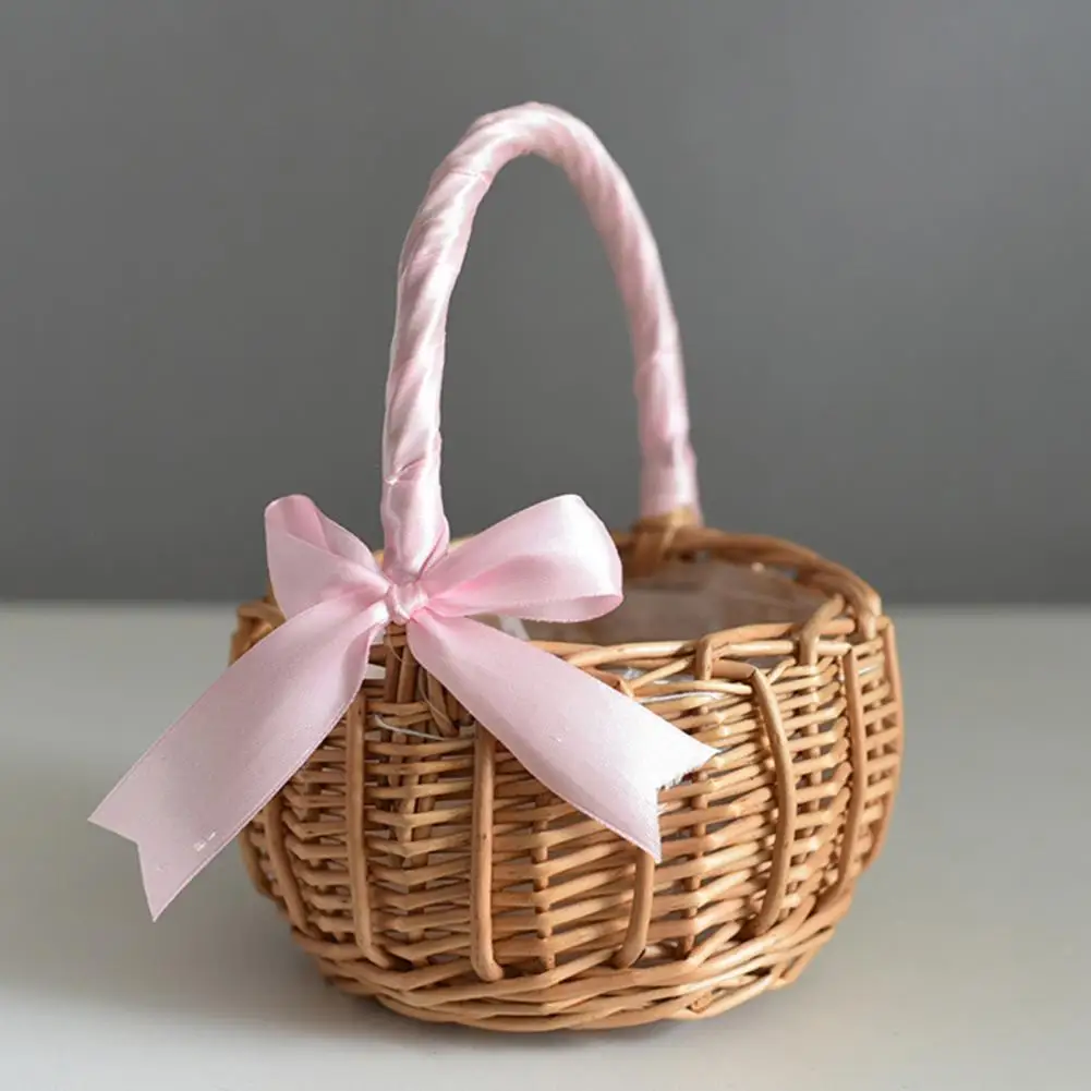 Wicker Rattan Storage Basket Hand Woven Flower Basket with Handle Portable Storage Basket Flower for Home Decor