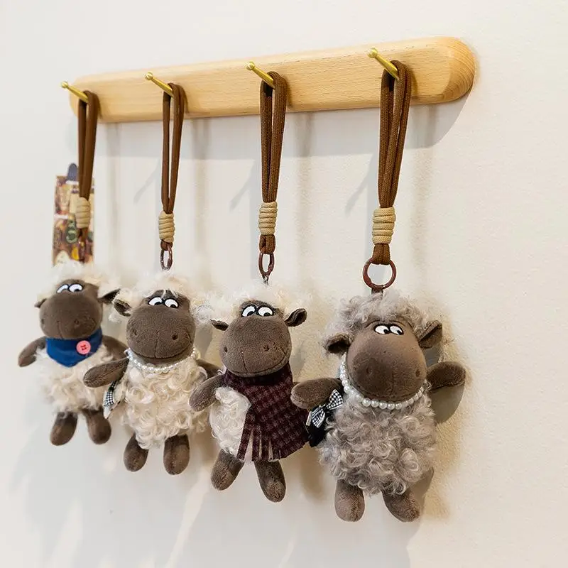 13cm Vintage Curly Sheep Plush Keychain Soft Handmade Animal Pendant Backpack Key Ornament Birthday Gift