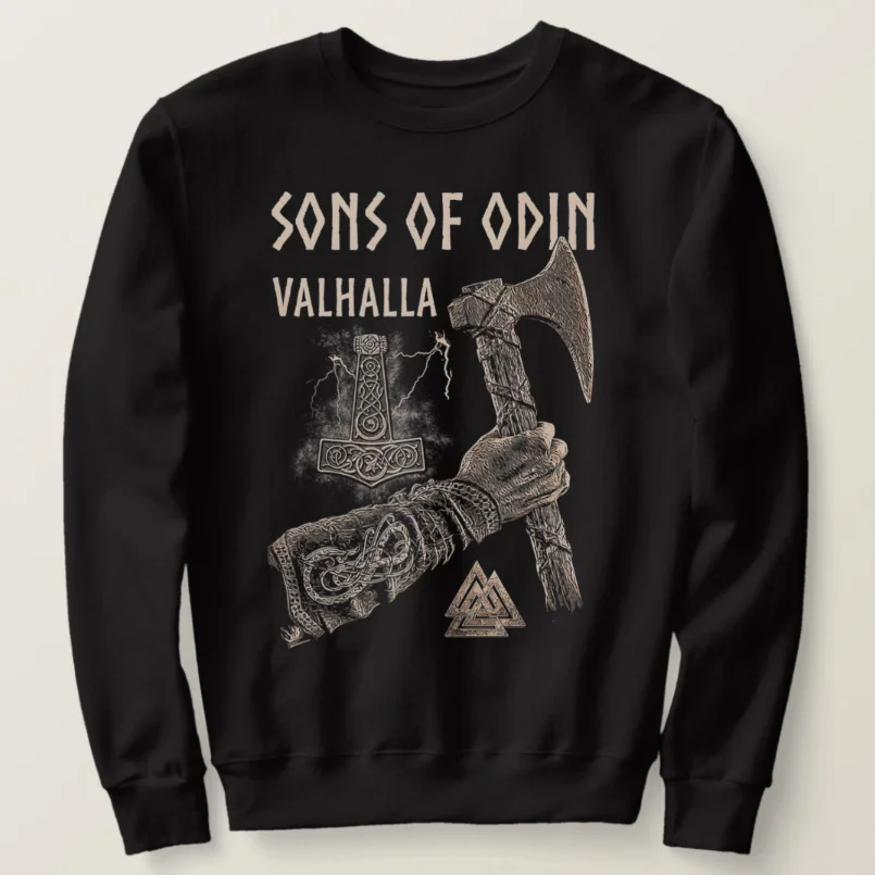 

Nordic Viking'er Rise Axe Rune Sons of Odin Valhalla Sweatshirts New 100% Cotton Casual Pullover Hoodie Fashion Streetwear