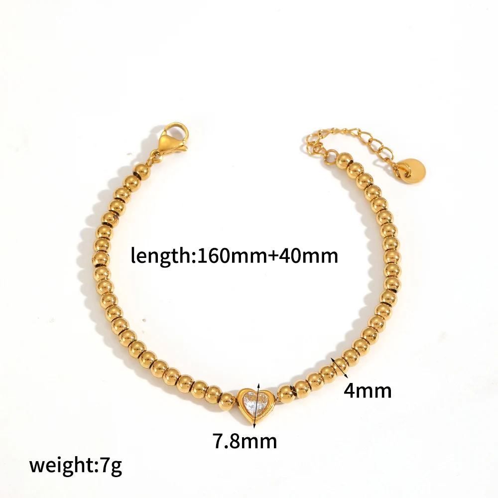 Luxuriöses, glänzendes, weißes Zirkon-Herz-Armband, 18K Goldfarben plattiert, Edelstahl, wasserdicht, Schmuckgeschenke für Damen – Detail 8