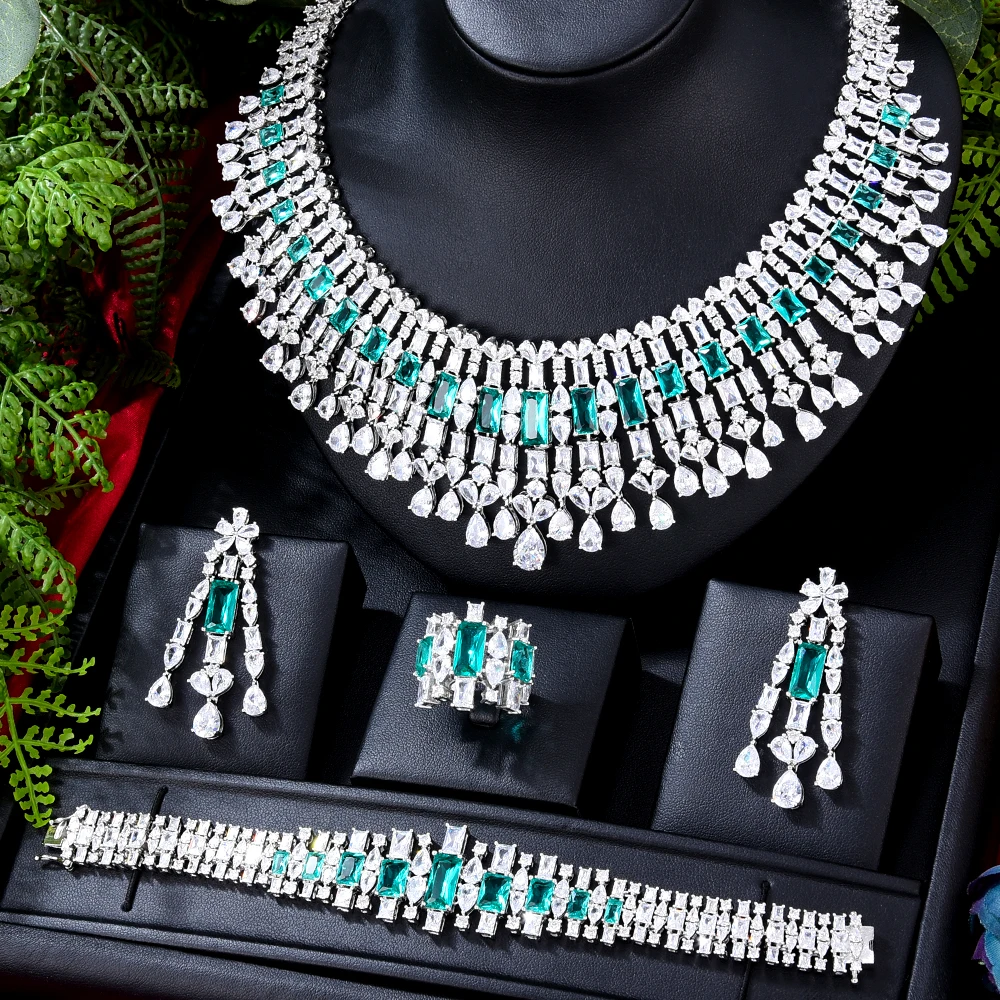 Missvikki New Trendy Green Red Mix Jewelry Sets For Women Wedding Party Zircon CZ African Dubai Bridal Jewelry Set Dance Party