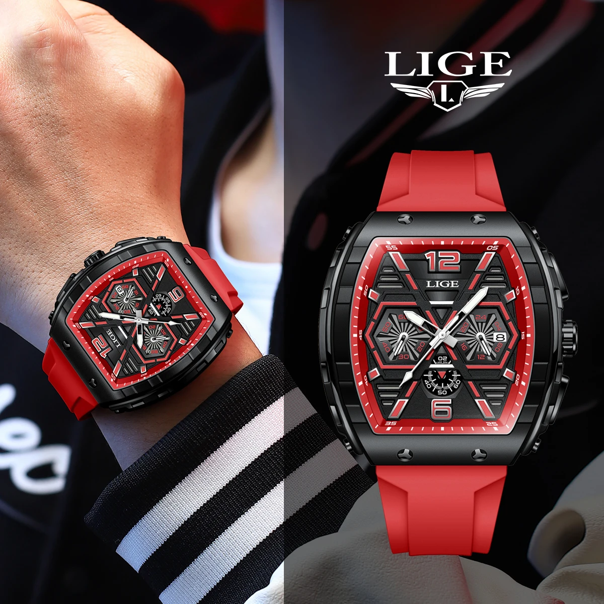 

LIGE Luxury Waterproof Quartz Wristwatch Raise Wrist Luminous Men Watch Date Sports Silicone Clock Man Watches Relogio Masculino