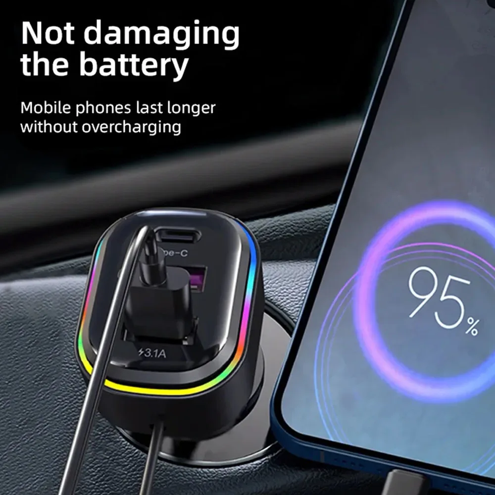 USB Interface Type-C Extension 66W Car Charger Rear Mobile Phone Charging PD QC3.0 Multifunctional Super Fast Charging