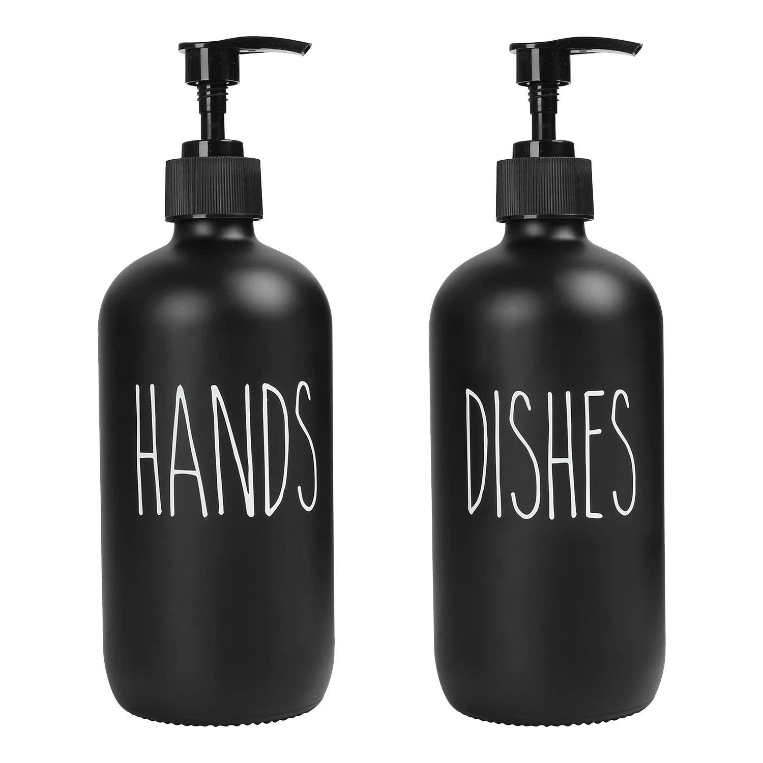 Soap Dispenser Set 2 Pack,Contains Dish Soap Dispenser and 16 Oz Glass Soap Dispenser with Pump (Black)