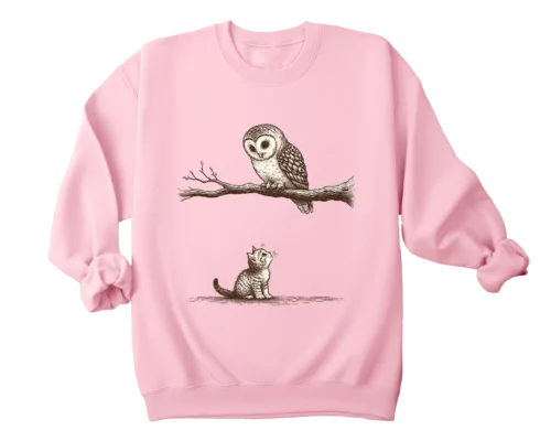 Polarshe Owl and Cat, Peaceful Animals, Cat, Owl, Cute Animals, Animal Lover / Sweatshirt